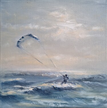 Painting titled "Bliss, kitesurfer o…" by Alena Post, Original Artwork, Oil Mounted on Wood Stretcher frame