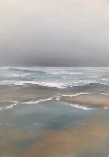 Painting titled "North Sea Waves: A…" by Alena Post, Original Artwork, Oil Mounted on Wood Stretcher frame