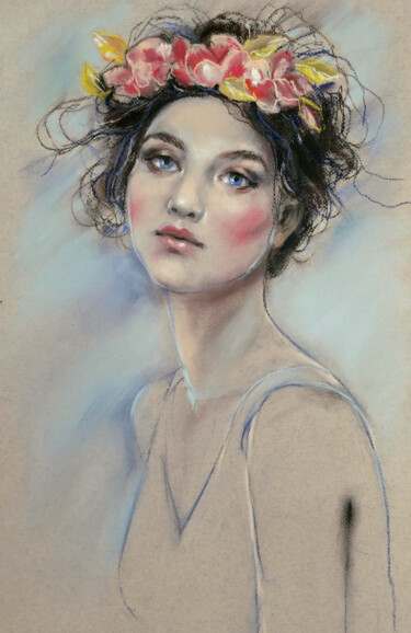 Рисунок под названием "rose" - Alena Volkava, Подлинное произведение искусства, Пастель Установлен на Другая жесткая панель