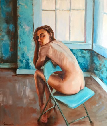 Pittura intitolato "Naked morning" da Alyona Voronenko, Opera d'arte originale, Olio Montato su Telaio per barella in legno