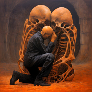Digital Arts titled "Embracing Skeletons" by Alen Brown, Original Artwork, Digital Painting