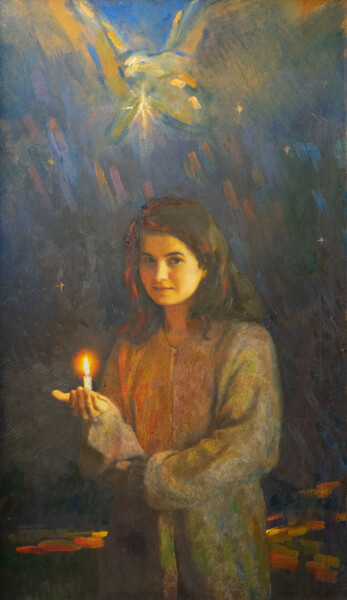 Malerei mit dem Titel "На Рождество. Девуш…" von Ales Filipovich, Original-Kunstwerk, Öl