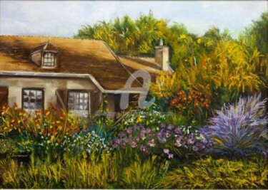 Painting titled "LA CASA DEI FIORI" by Alessandra Tabarrani, Original Artwork, Oil