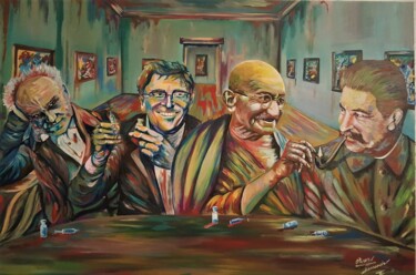 Painting titled "At the table with t…" by Alessandro Rizzo, Original Artwork, Oil