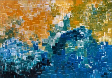 Картина под названием "Evening Ocean" - Alessia Lu, Подлинное произведение искусства, Акрил Установлен на Деревянная рама дл…