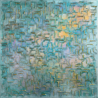 Картина под названием "Metallic Rainbow 3" - Alessia Lu, Подлинное произведение искусства, Акрил Установлен на Деревянная ра…