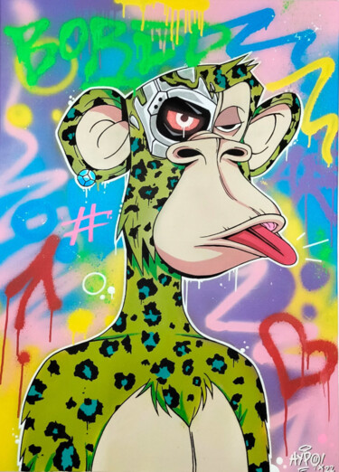 Malerei mit dem Titel "Graffiti Bored Ape…" von Alessio Hassan Alì (Hipo), Original-Kunstwerk, Sprühfarbe Auf Keilrahmen aus…