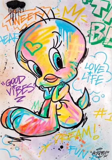 Painting titled "Tweety - Good Vibes…" by Alessio Hassan Alì (Hipo), Original Artwork, Spray paint