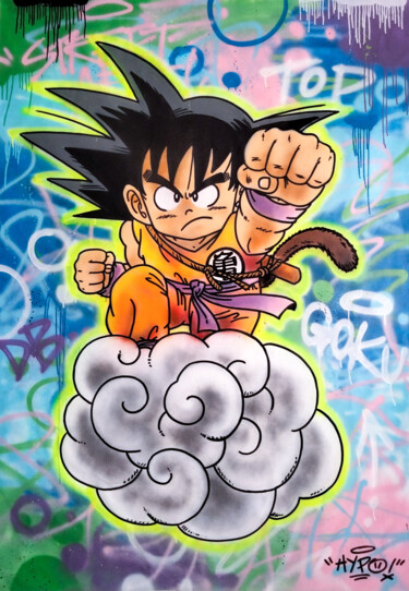 Malarstwo zatytułowany „Goku - Let's go!!!” autorstwa Alessio Hassan Alì (Hipo), Oryginalna praca, Farba w spray'u