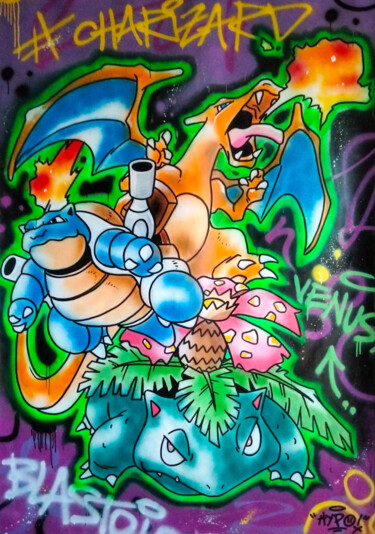 Pintura titulada "Pokémon Starter Tri…" por Alessio Hassan Alì (Hipo), Obra de arte original, Pintura al aerosol