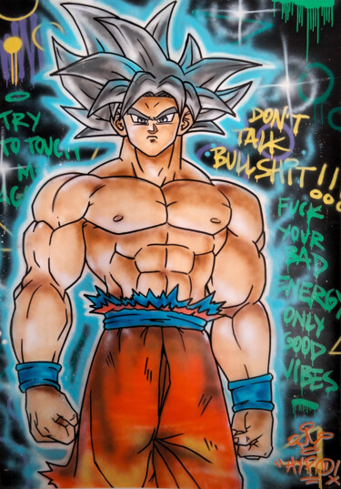 Painting titled "Goku Ultra Instinct" by Alessio Hassan Alì (Hipo), Original Artwork, Spray paint