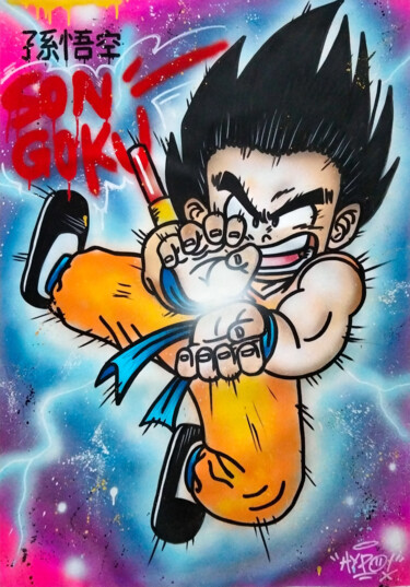 Ζωγραφική με τίτλο "Son Goku - Kamehame…" από Alessio Hassan Alì (Hipo), Αυθεντικά έργα τέχνης, Σπρέι βαφής
