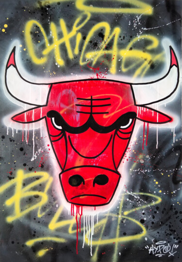 Картина под названием "Chicago Bulls" - Alessio Hassan Alì (Hipo), Подлинное произведение искусства, Рисунок распылителем кр…