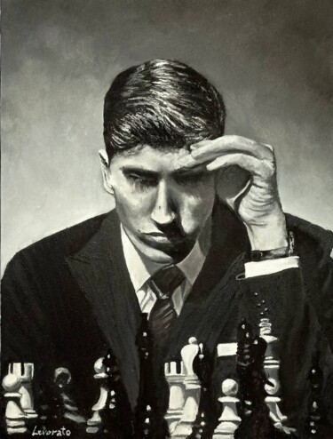 제목이 "Bobby Fischer"인 미술작품 Alessio Levorato로, 원작, 기름 금속에 장착됨