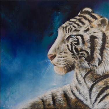 Painting titled "Tigre blanc" by Alex Boulant, Original Artwork, Oil