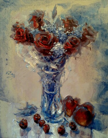 Painting titled "Bouquet" by Alex Klas, Original Artwork, Oil Mounted on Wood Stretcher frame