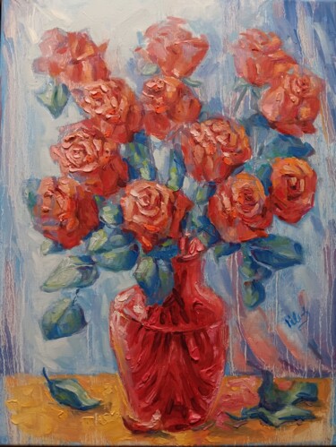 Pintura intitulada "A dozen roses |" por Alex Klas, Obras de arte originais, Óleo Montado em Armação em madeira