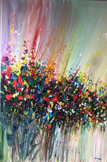 Картина под названием "Fantasie bloemen nr…" - Alex Loreci, Подлинное произведение искусства, Акрил