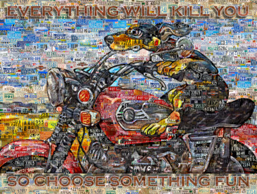 Digitale Kunst mit dem Titel "Dog Riding Harley B…" von Alex Loskutov, Original-Kunstwerk, Fotomontage