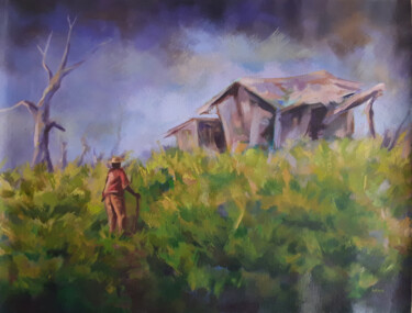 Painting titled "Once the was a cott…" by Alex Mensah, Original Artwork, Acrylic