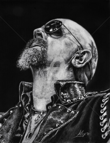 Zeichnungen mit dem Titel "Rob Halford Metal G…" von Alex Mets, Original-Kunstwerk, Kohle