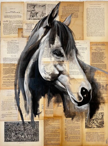 Painting titled "HORSE ON PAPER" by Alex Rossi, Original Artwork, Acrylic Mounted on Wood Stretcher frame