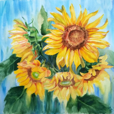 Painting titled "Sunflowers" by Alex Vainova, Original Artwork, Watercolor