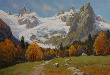 Painting titled "Alibeksky Glacier" by Alexander Babich, Original Artwork, Oil