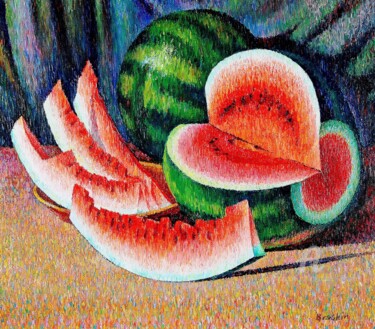 Картина под названием "Арбуз" - Alexander Breskin, Подлинное произведение искусства, Масло Установлен на Деревянная рама для…