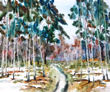 Painting titled "Ноябрь" by Alexander Breskin, Original Artwork, Watercolor