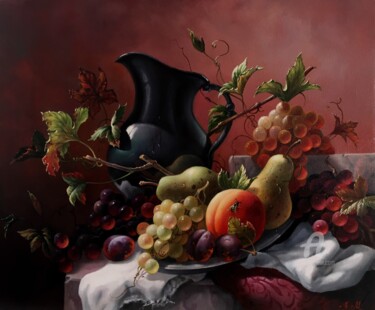 Картина под названием "Still life with plu…" - Александр Михальчук, Подлинное произведение искусства, Масло