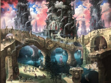 「Towers and bridges.」というタイトルの絵画 Александр Михальчукによって, オリジナルのアートワーク, オイル
