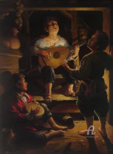 Pintura titulada "Night concert." por Aleksandr Mikhalchuk, Obra de arte original