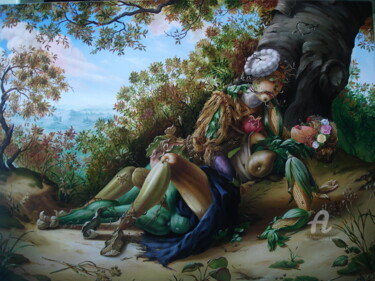 Pittura intitolato "Vegetarian love." da Aleksandr Mikhalchuk, Opera d'arte originale, Olio