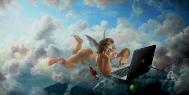 Pintura intitulada "Cupid with an apple." por Aleksandr Mikhalchuk, Obras de arte originais, Óleo