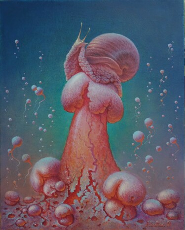 绘画 标题为“Mushroom rain” 由Alexander Sultan, 原创艺术品, 油 安装在木质担架架上