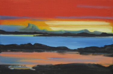 Peinture intitulée "Sunset over Eigg, A…" par Alexander Taylor Dickie, Œuvre d'art originale, Huile Monté sur Châssis en bois
