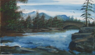 Painting titled "River Dochart, Klli…" by Alexander Taylor Dickie, Original Artwork, Oil Mounted on Wood Stretcher frame