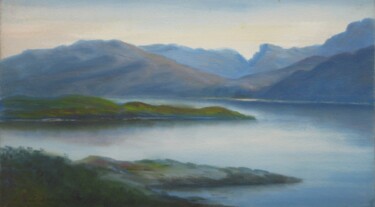 Painting titled "Loch A Cha'irn Bha'…" by Alexander Taylor Dickie, Original Artwork, Oil Mounted on Wood Stretcher frame
