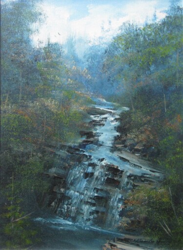 Painting titled "Corra Linn, Falls o…" by Alexander Taylor Dickie, Original Artwork, Oil Mounted on Wood Stretcher frame