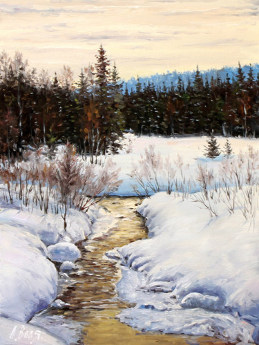 Painting titled "Winter River" by Alexander Volya, Original Artwork, Oil