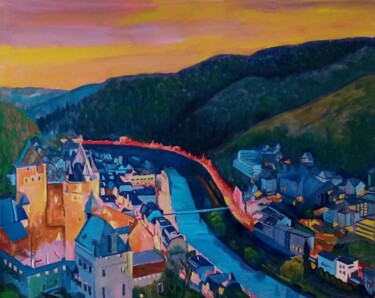 Malerei mit dem Titel "Burg Altena - Abend" von Alexander Wotschel, Original-Kunstwerk, Öl