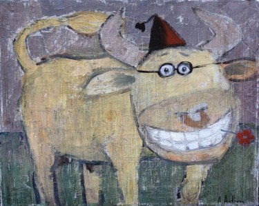 Painting titled "Bull" by Alexander Antadze, Original Artwork, Oil