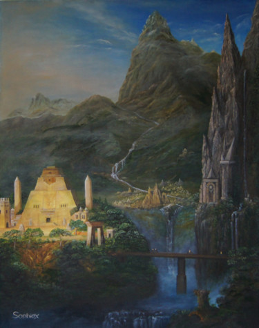 Schilderij getiteld "“City of Atlantis"" door Alexander Sophiex, Origineel Kunstwerk, Olie