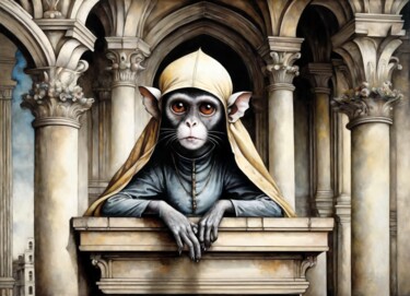 Картина под названием "Monastic Simian" - Alexandr Kuznetsov, Подлинное произведение искусства, Акрил Установлен на Деревянн…