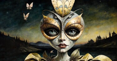 Ζωγραφική με τίτλο "Butterfly Visage" από Alexandr Kuznetsov, Αυθεντικά έργα τέχνης, Ακρυλικό Τοποθετήθηκε στο Ξύλινο φορείο…