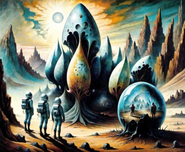 Картина под названием "Cosmic Encounter" - Alexandr Kuznetsov, Подлинное произведение искусства, Акрил Установлен на Деревян…