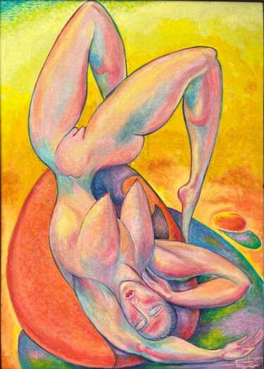 Malerei mit dem Titel "Sunbather on a red…" von Alexandr Shengeliya, Original-Kunstwerk, Öl