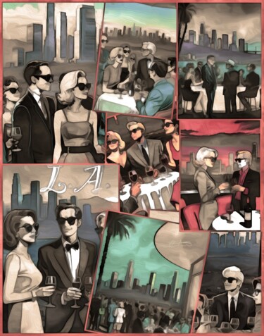 Arte digitale intitolato "“Mingling in L. A.”" da Alexandra Bloodworth, Opera d'arte originale, Immagine generata dall'IA