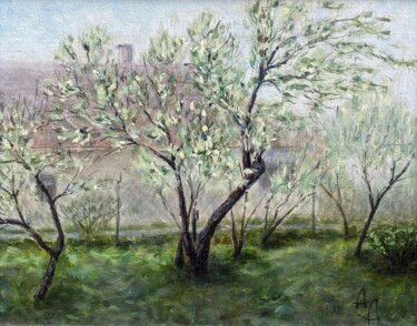 Malarstwo zatytułowany „Blooming apple trees” autorstwa Alexandra Da, Oryginalna praca, Olej